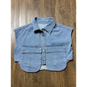 Womens Denim Vest Size Small Light Wash Blue Crop Utility Button Jacket Casual